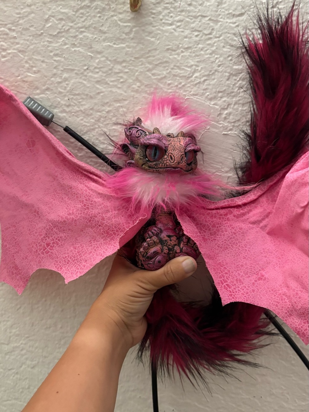Renaissance faire Pink Dragon with Fur Trim (head moves)